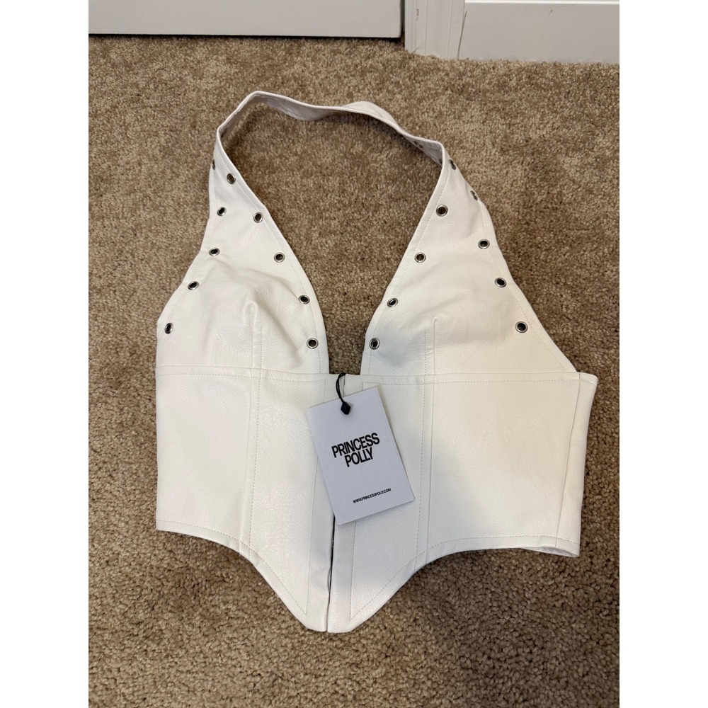 Princess Polly Palladia PU Jordy Corset Womens 4 White New Faux Leather‎ Halter